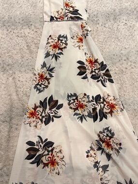 Floral White Maxi Dress with Navy & Rust Accents